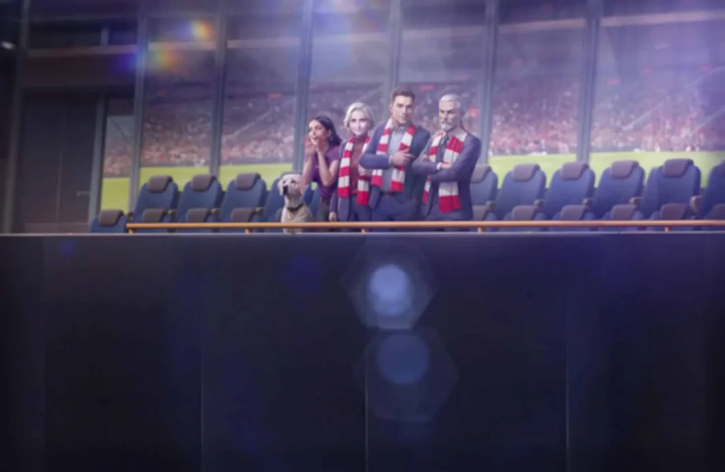Die RichRoyal-Familie in einer Stadionloge